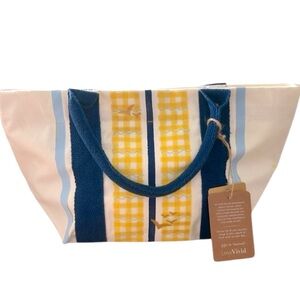 Love Vivid Coastal Stripe Medium Canvas Boat Tote in Blues and Yellow